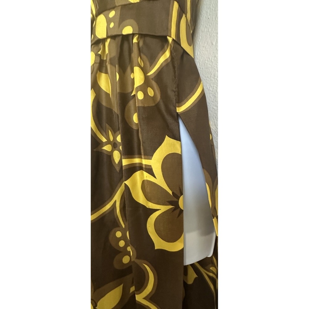 Vintage Mildred's of Hawaii Maxi Dress Brown Yellow Floral Empire Waist Size SM - Picture 5 of 16